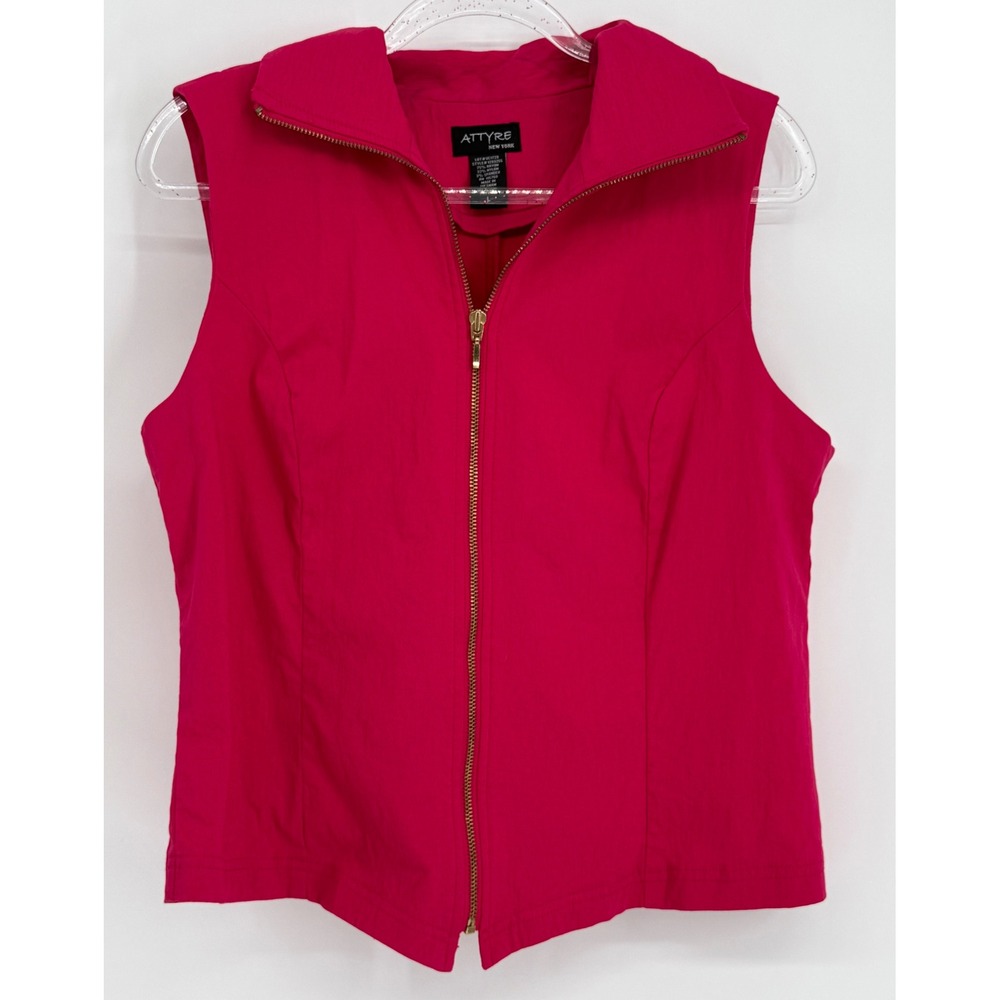 Attyre New York Magenta Pink Full Zip Sleeveless Collared Top Vest Sz L